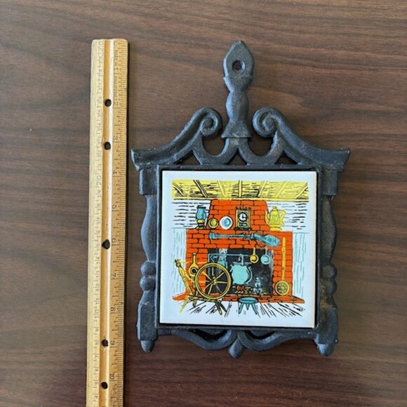 Vintage Cast Iron Trivet with Ceramic Tile - Picture 6 of 6